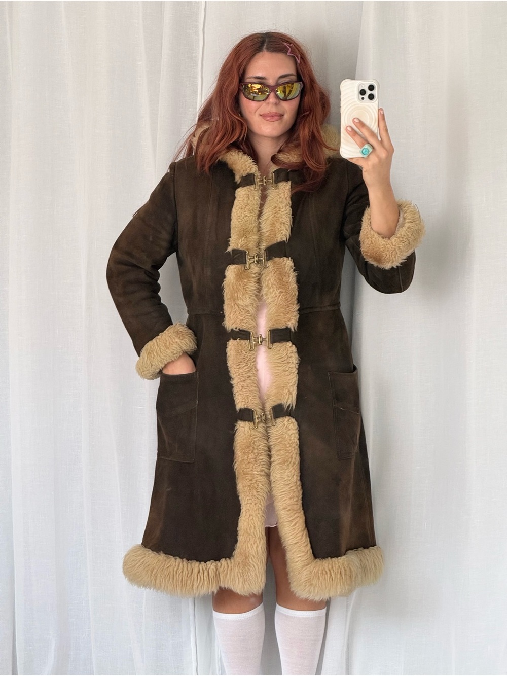 70s penny lane faux suede coat ✧
